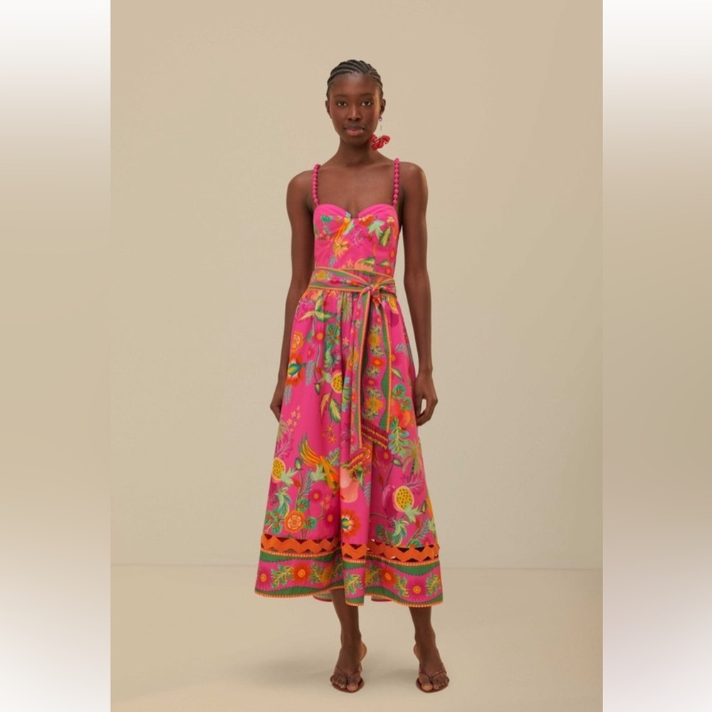 FARM RIO Delicate Fruit Garden Midi Dress Size L